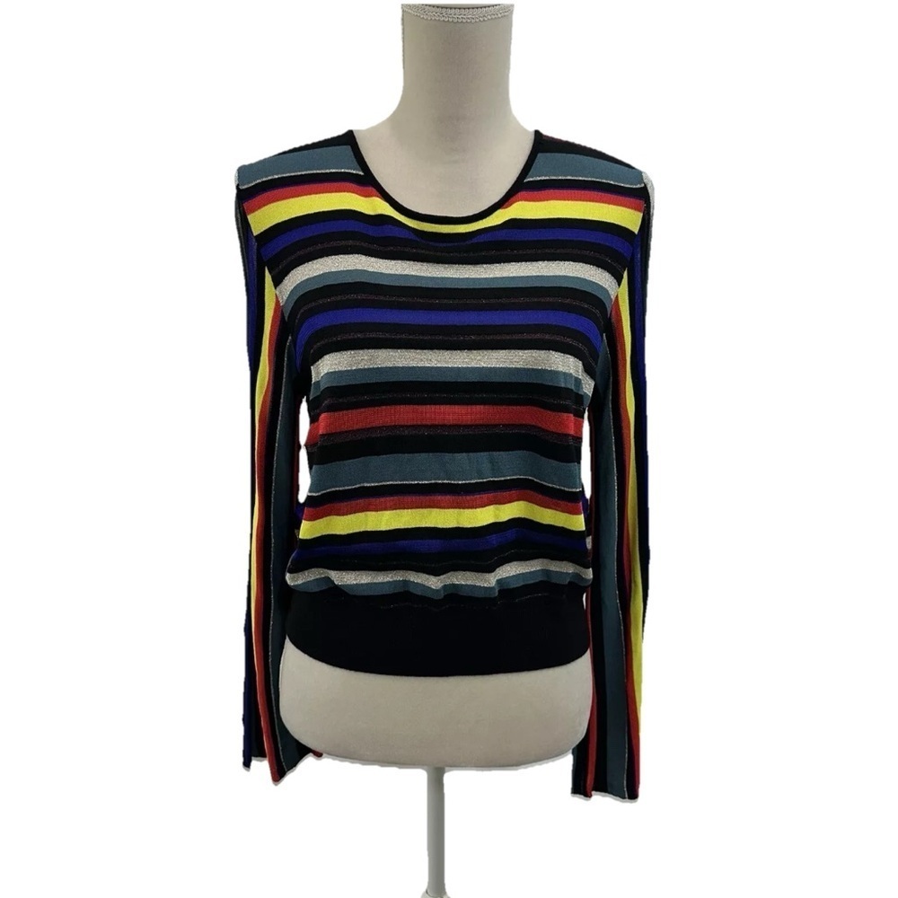 Rachel Roy Rainbow Crop Sweater 0X Long Flare Sleeve Metallic